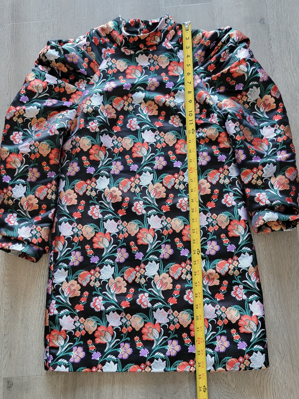NWT LOST INK Black Orange Jacquard Floral Long Puff-Sleeve Sheath Dress Sz Small - Picture 15 of 15